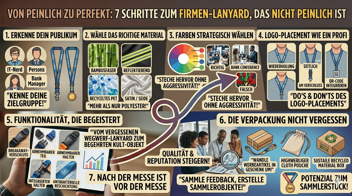 Von Peinlich zu Perfekt: 7 Schritte zum Firmen-Lanyard, das nicht peinlich ist